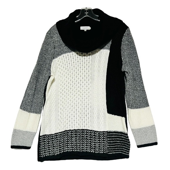 Calvin Klein Sweater, Women's Size‎ Large, Black, White, Cowl Neck, Pullover - Picture 1 of 8